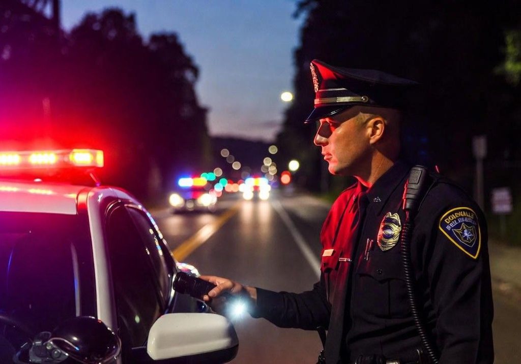 Police officer conducting a roadside DUI check